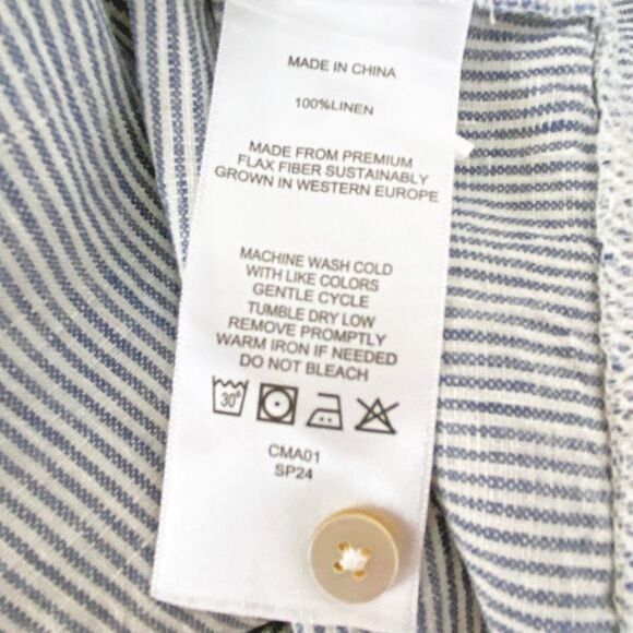 Quince European Linen Sleeveless Swing Dress Size XL Blue & White Stripe Pockets - Picture 5 of 5